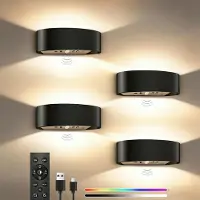 StarTech.com LED Wandleuchten 4er Set - Up Down Wandlampe - RGB - Dimmbar - Fernbedienung - Wiederaufladbarer Akku - Kabellos