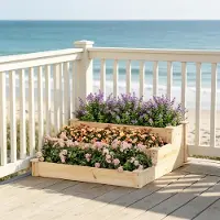 SUCCESS COURIER Hochbeet Treppe aus Massivholz 3-stufig, Pflanzkasten & Pflanztrog für Garten Balkon Terrasse, Witterungsbeständig, Natur, 92x92x35 cm