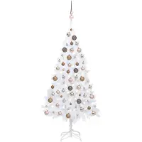 Syfax Künstlicher Weihnachtsbaum mit Beleuchtung & Kugeln Weiß 120 cm