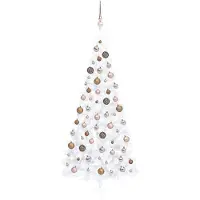 Syfax Künstlicher Halb-Weihnachtsbaum Beleuchtung Kugeln Weiß 240 cm
