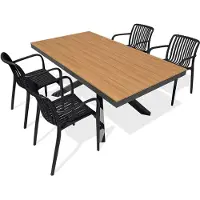 DCB Groupe 4-sitzige Garten-Essgruppe aus Aluminium – Anthrazitgrau