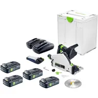 Festool TSC 55 KEB-Basic Akku Tauchsäge 18 / 36 V 160 mm Brushless + 4x Akku 4,0 Ah + Doppelladegerät + Systainer