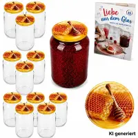 MamboCat 12er Set Sturzglas 720ml Einmachglas Carino Honigwabe Deckel Rezept-Heft