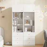 MODFU Vitrinenschrank MDF und Glas Weiß, 50 x 40 x 180 cm