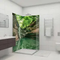 Dedeco Eck-Duschrückwände Aluminium wasserfest Motiv: Wasserfall V5, 2 x 90x200x0,3cm, Badrückwand, Fliesenersatz fugenlos Wandverkleidung Wandpaneele, Germany