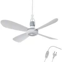 Bestlivings Mobiler Deckenventilator "weiß" ( 5m XXL Kabel ) mit Stecker und Schalter, 220V-240V / 5 Watt, Ø40 cm Decken Ventilator mit Aufhänger