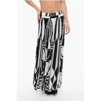 Balmain Plissierter Longuette-Rock mit geometrischem Print in Schwarz & Weiß
