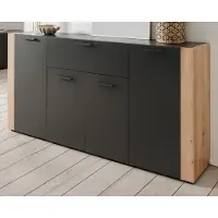 Furn.Design Sideboard "Kampen" in dunklem Grau / Anthrazit mit Artisan Eiche, 4-türig 162 x 85 cm