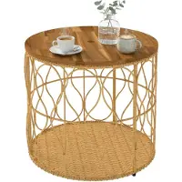 Outsunny Beistelltisch Ø50 cm wetterfest Gartentisch mit Rattanoptik Teak