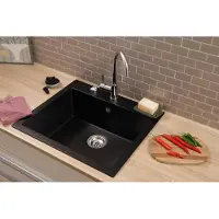 Respekta Oakville Schwarz Massivgranit Einbauspüle 60 x 53 cm – großes Spülbecken ohne Abtropffläche