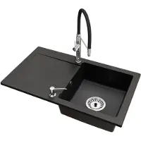 Brado Granit Küchenspüle LEON Einbecken mit Abtropffläche inkl. Armatur Full Pro, Seifenspender und Raumsparsiphon