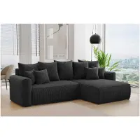 MEBLINI Schlafcouch mit Bettkasten - 260x160x78cm - Schwarz Cordstoff - BALI - Kleines Ecksofa mit Schlaffunktion - Sofa mit Relaxfunktion und Kissen - Kleine Couch L-Form - Eckcouch