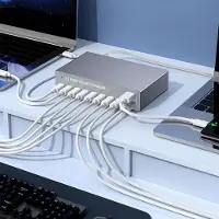 Insma Bakeey WLX-X6Y 140W USB-C Ladegerät 10-Port, 8x USB-C 2x USB-A, PD3.0 Schnelllade Desktop Station, EU Stecker für iPhone, Samsung, Grau