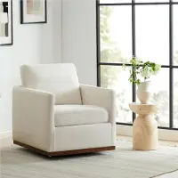 Chita Relaxsessel mit 360° Drehung,Massivholz Basis, Polyester, Montagefrei, bis 136 kg belastbar (Beige)
