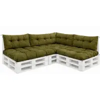 VBChome Palettenkissen 120x80 120x40 70x40cm für Europaletten Möbel Palettenauflage Garten Balkon 12 Farben mit Schaumstoffflocken Füllung Olive 7-TLG