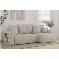MEBLINI Schlafcouch mit Bettkasten - 238x142x73cm - Creme Cordstoff - Solaria - Kleines Ecksofa mit Schlaffunktion - Sofa mit Relaxfunktion und Kissen - Kleine Couch L-Form - Eckcouch