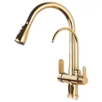 OEM Gefilterte Küchenarmatur, kaltes und heißes Wasser, ausziehbare Sprühfunktion, Golden