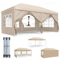 Sekey Faltpavillon 3x6 m wasserdicht UV50+ Gartenpavillon Partyzelt mit 6 Seitenteilen höhenverstellbar, Taupe