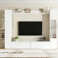 XTEILC 4-St Wohnwand Vitrinen Türanschlag wechselbar,Kompaktwohnwand mit viel Stauraum,TV-Schrank, Vitrine
