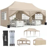 Sekey Faltpavillon 3x6 Wasserdicht mit 6 Seitenwänden, UV50+ Gartenpavillon Partyzelt, Taupe