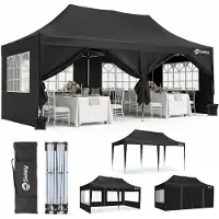 Sekey Faltpavillon 3x6 Wasserdicht mit 6 Seitenwänden, UV50+ Gartenpavillon Partyzelt, Schwarz