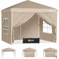 Sekey Faltpavillon 2x2 m wasserdicht UV50+ Gartenpavillon Partyzelt mit 4 Seitenteilen höhenverstellbar, Taupe