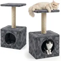 BE-ACTIVE.PL Kratzbaum für Katzen, Aktivitätskratzbaum 60 cm, Spielbaum mit Häuschen und Plattform, Grau