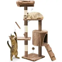 VOUNOT Kratzbaum 112cm, Mehrstöckiger Katzenbaum mit Kratzsäulen Höhle, Braun