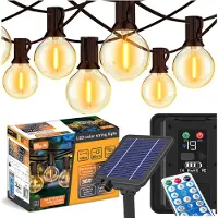MasterLed Solar Lichterkette Außen 15m – Warmweiße G40 LED Gartenbeleuchtung mit Dämmerungssensor & Fernbedienung
