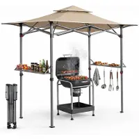 Sekey Grillpavillon 250x150 cm faltbar Garten Pavillon Wasserabweisend UV50+, Taupe