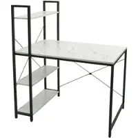 Décoshop26 - Schreibtisch mit Ablage Computertisch 100 x 60 cm Metall MDF weiße Marmoroptik 04_0006014