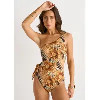 Gini London Ein-Schulter-Badeanzug mit Tier- und Blumenausschnitten