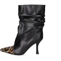 Marc Ellis Damen Stiefelette schwarzes Leder geraffter Effekt dünner Absatz Black B 36