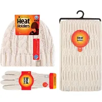 Heat Holder Damen-Set aus Strickmütze, Schal und Handschuhen | Wärmehalter | Mit Fleece gefüttertes Damen-Thermoset für kaltes Wetter für den Winter, Creme