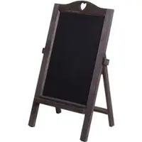 Décoshop26 - Freistehendes Werbeschild mit Herzdekor und Kreideablagefach 66 x 37 x 27 cm gealterte graubraune Vintage-Optik 04_0008575