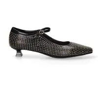 Marc Ellis Damenschuhe mit flachem Absatz aus echtem Leder, schwarz, mit goldenen Nieten