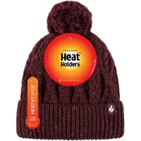 Heat Holder Damen Pom Pom Bommelmütze | Wärmehalter | Modische Chunky Warm Cable Knit Beanie mit Heatweaver Fleece Innenfutter | Salzburg Style - Wein