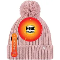 Heat Holder Damen Rippstrick Mütze mit Umschlag und Thermoisolierung mit Pompon