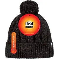 Heat Holder Damen Pom Pom Bommelmütze | Wärmehalter | Modische Chunky Warm Cable Knit Beanie mit Heatweaver Fleece Futter | Salzburg Style - Black