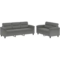 vidaXL 2-tlg. Sofagarnitur mit Kissen Dunkelgrau Mikrofasergewebe