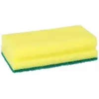 Papstar Starpak 3 Topfreiniger, Schwamm Jumbo eckig 4,1 cm x 14,8 cm x 8,5 cm gelb/grün mit Griffrille, kratzend | Banderole (3 Stück)