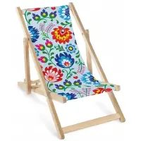AllBags Kinder Liegestuhl Holz klappbar „Folk hellblau“ – Garten Sonnenliege Strandliege mit Druck