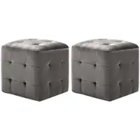 Décoshop26 - Set aus 2 gepolsterten Pouf-Fußhockern 30 x 30 x 30 cm grauer Samtstoff DEC029935