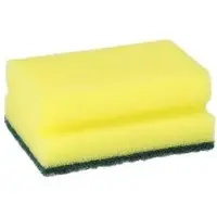 Papstar Starpak 6 Topfreiniger, Schwamm eckig 4,1 cm x 9,5 cm x 6,8 cm gelb/grün mit Griffrille, kratzend | Banderole (6 Stück)