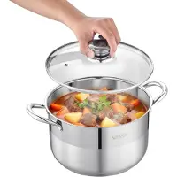 Vevor Edelstahl Kochtopf 7,6 L Suppentopf mit Glasdeckel Induktionsgeeignet Hochwertiger Nudeltopf PFOA-frei PFAS-frei für Gasherd Elektrokochfeld Ideal für Eintöpfe Pasta Suppen