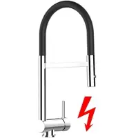 VIZIO Niederdruck Wasserhahn Vorfenster Küchenarmatur Umklappbar 6 CM mit 360° Schwenkbarem Auslauf Abnehmbare 2 Strahl Brause Verchromt Schwarz