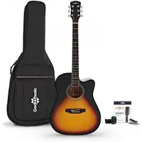 Gear4Music Dreadnought-Cutaway-Elektroakustikgitarre mit Zubehörset von Sunburst