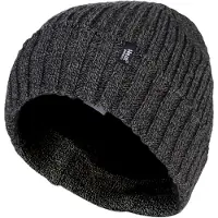 Heat Holder - Herren Rippenstrick Fleece gefüttert isoliert warm Turn Over Manschette Thermal Winter Beanie Hut - grau
