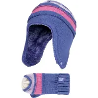 Heat Holder Wärmehalter - Kinder Mädchen Winter Warm Fleece gefüttert Kabel gestrickt Thermal Beanie Mütze und Fäustlinge mit Ohrenklappen - LS1P10