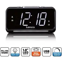 Lenco CR-28BK - Radiowecker mit manueller Dimmfunktion, Nachtlicht und hellem LED-Display - Schwarz